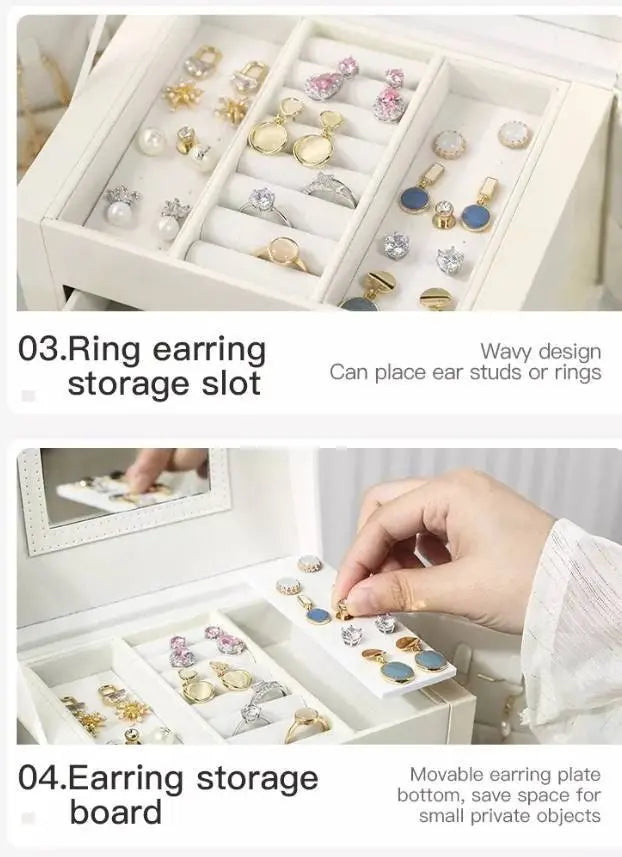 Dream Butterfly Jewelry Boxes for Woman, 3 Layer PU Leather Jewelry Organizer Box with Mirror and Lock. Medium Sized Portable Travel JettsJewelers