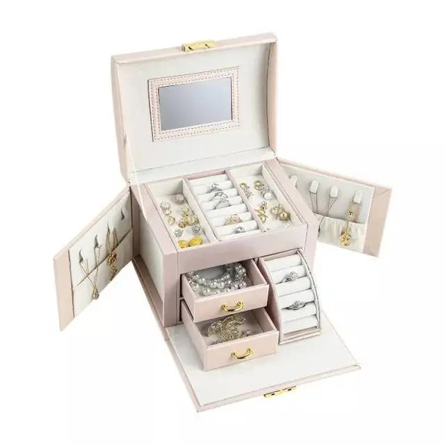 Dream Butterfly Jewelry Boxes for Woman, 3 Layer PU Leather Jewelry Organizer Box with Mirror and Lock. Medium Sized Portable Travel JettsJewelers