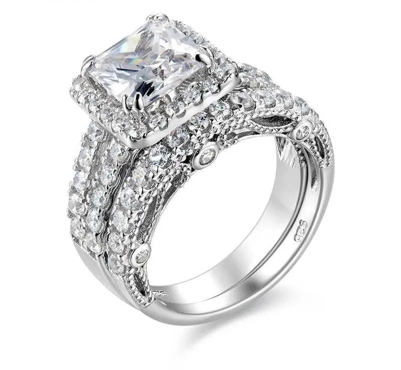 Engagement 4ct Ring for Women Sterling Silver Cubic Zirconia Wedding Band Bridal Set - JettsJewelers