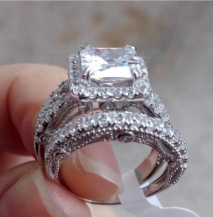 Engagement 4ct Ring for Women Sterling Silver Cubic Zirconia Wedding Band Bridal Set - JettsJewelers