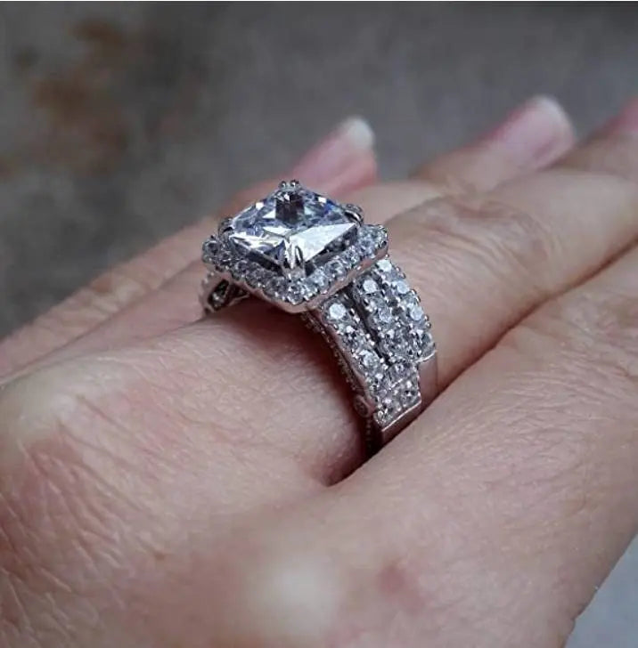 Engagement 4ct Ring for Women Sterling Silver Cubic Zirconia Wedding Band Bridal Set - JettsJewelers