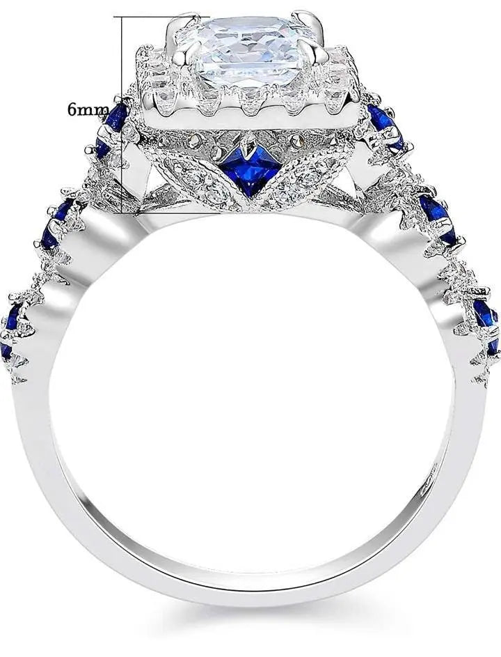 Engagement Wedding Ring Set 925 Sterling Silver 3pcs 2.5ct Princess White Cz Blue Size 4-13 - JettsJewelers