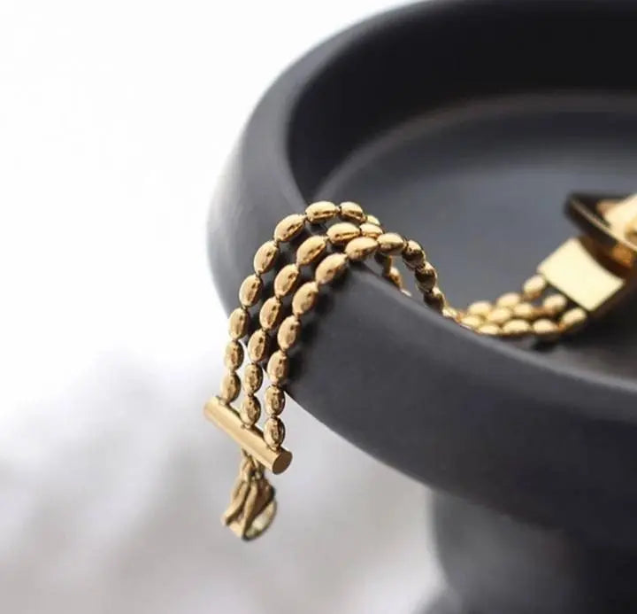 European And American Cross-border Belt Buckle Bracelet Niche Rice Bead Chain Titanium Steel - JettsJewelers