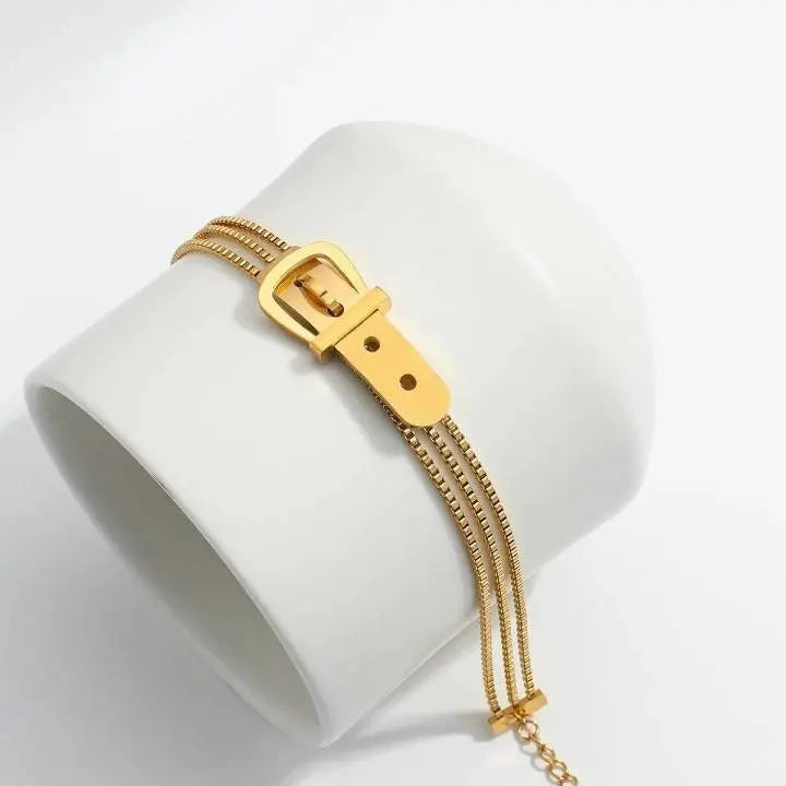 European And American Cross-border Belt Buckle Bracelet Niche Rice Bead Chain Titanium Steel - JettsJewelers