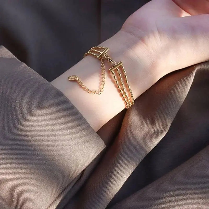 European And American Cross-border Belt Buckle Bracelet Niche Rice Bead Chain Titanium Steel - JettsJewelers