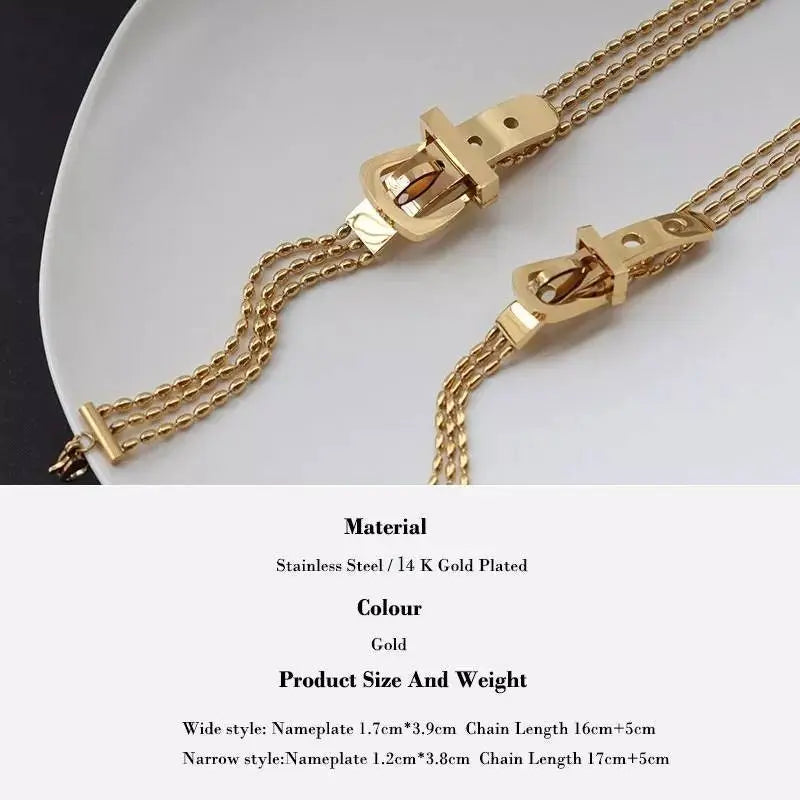 European And American Cross-border Belt Buckle Bracelet Niche Rice Bead Chain Titanium Steel - JettsJewelers