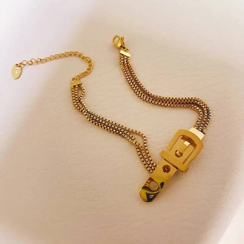 European And American Cross-border Belt Buckle Bracelet Niche Rice Bead Chain Titanium Steel - JettsJewelers