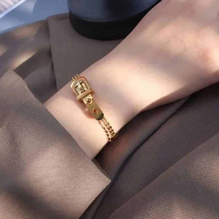 European And American Cross-border Belt Buckle Bracelet Niche Rice Bead Chain Titanium Steel - JettsJewelers