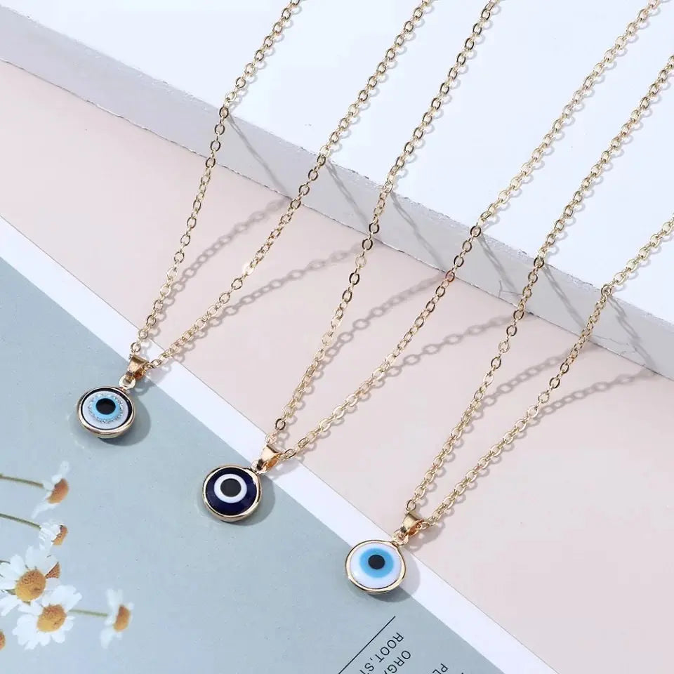 Evil Eye Necklace Chain Blue Eyes Amulet Pendant Necklace Ojo Turco Kabbalah Protection Adjustable Delicate Jewelry Gift for Women Girls - JettsJewelers