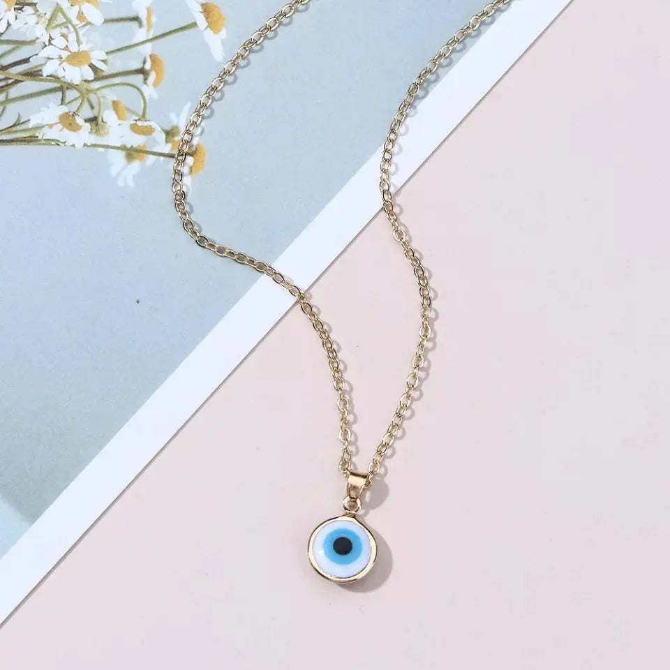 Evil Eye Necklace Chain Blue Eyes Amulet Pendant Necklace Ojo Turco Kabbalah Protection Adjustable Delicate Jewelry Gift for Women Girls - JettsJewelers