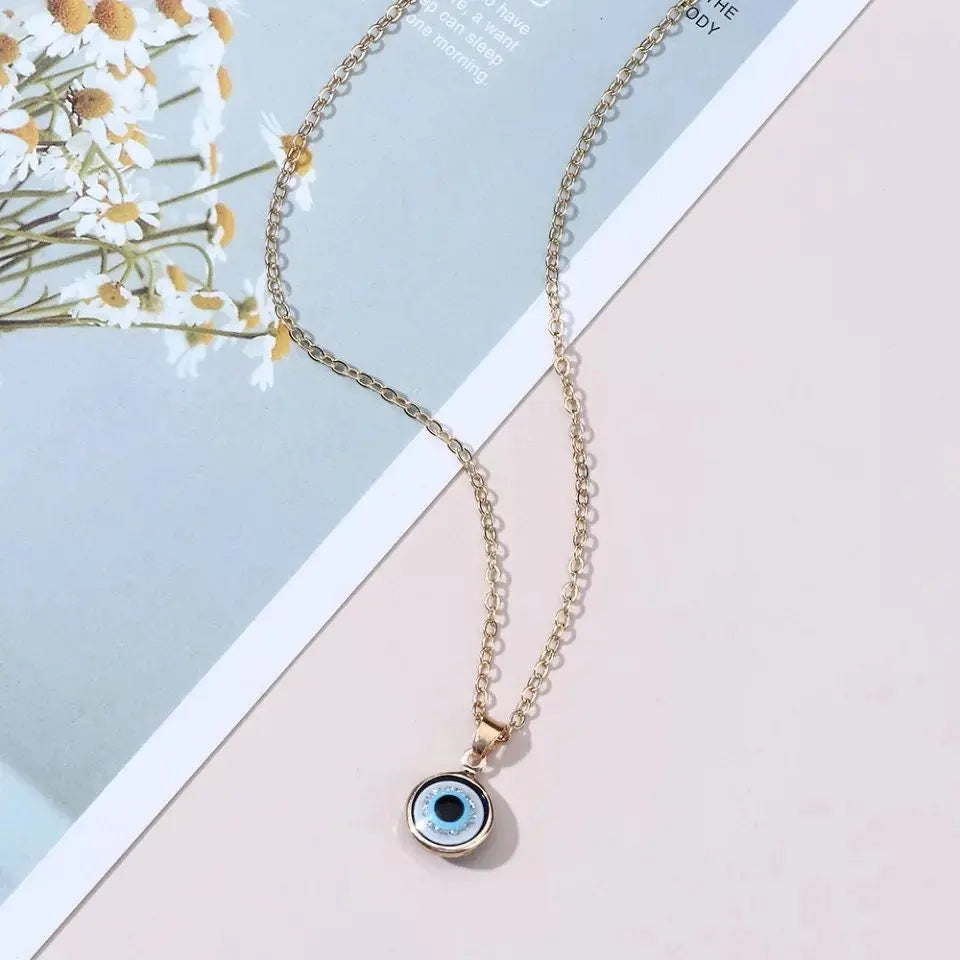 Evil Eye Necklace Chain Blue Eyes Amulet Pendant Necklace Ojo Turco Kabbalah Protection Adjustable Delicate Jewelry Gift for Women Girls - JettsJewelers
