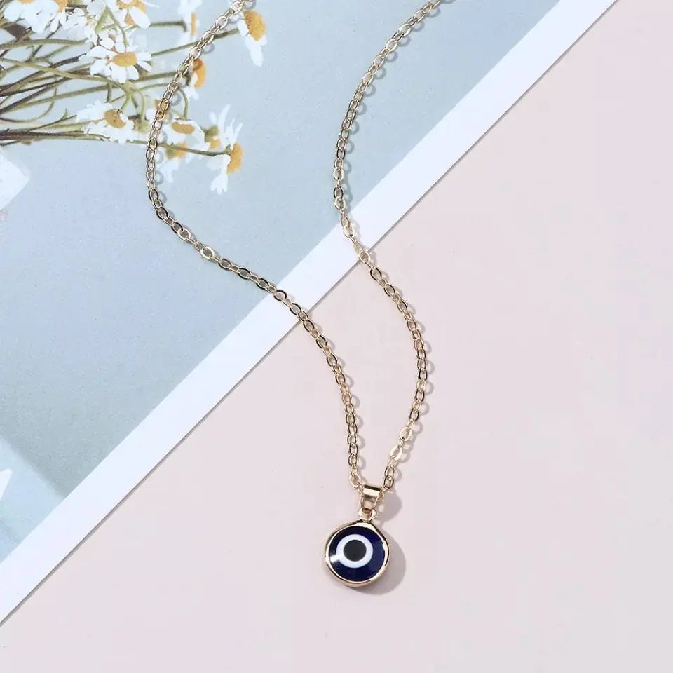 Evil Eye Necklace Chain Blue Eyes Amulet Pendant Necklace Ojo Turco Kabbalah Protection Adjustable Delicate Jewelry Gift for Women Girls - JettsJewelers