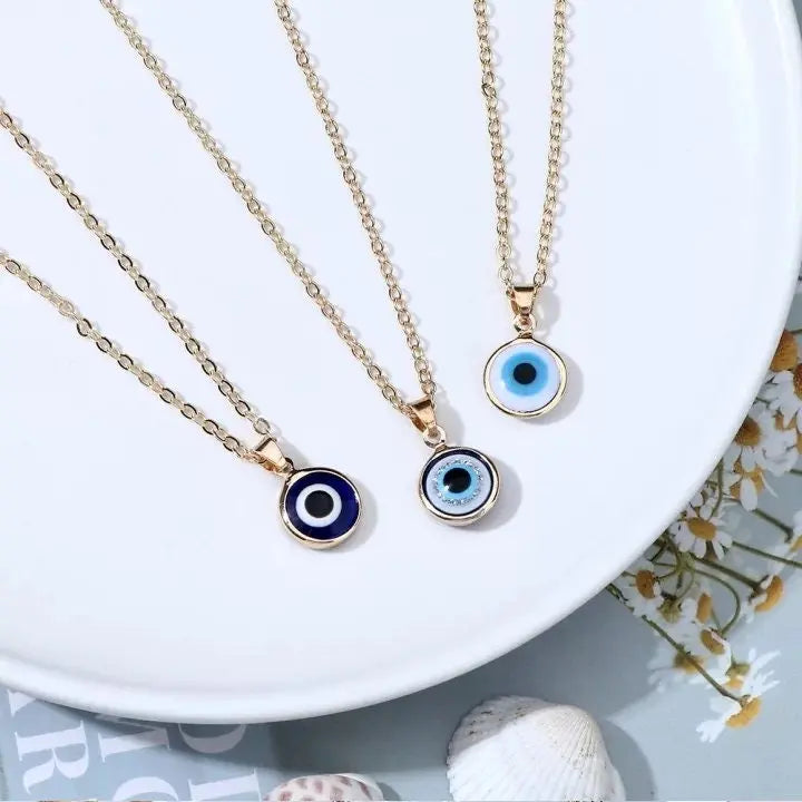 Evil Eye Necklace Chain Blue Eyes Amulet Pendant Necklace Ojo Turco Kabbalah Protection Adjustable Delicate Jewelry Gift for Women Girls - JettsJewelers