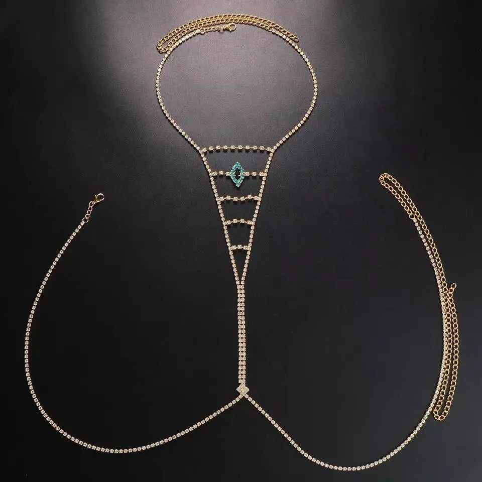 Evil Eye Rhinestones Bra Body Sexy Bikini Silver Gold Beauty Chest Bracket Bras Nightclub and Partying Body Jewelry for Women JettsJewelers