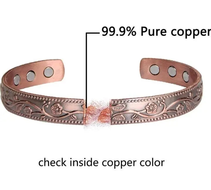 Floral Magnetic Copper Bracelet for Women Arthritis 6.8 inches Adjustable to Fit Most Wrist Reduce Inflammation JettsJewelers