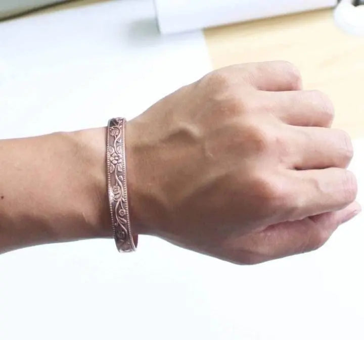 Floral Magnetic Copper Bracelet for Women Arthritis 6.8 inches Adjustable to Fit Most Wrist Reduce Inflammation JettsJewelers