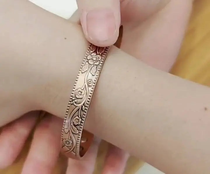Floral Magnetic Copper Bracelet for Women Arthritis 6.8 inches Adjustable to Fit Most Wrist Reduce Inflammation JettsJewelers