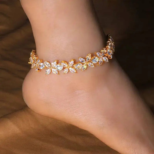 Flower Rhinestones Anklet Foot Jewelry for Women Beach Barefoot Chain Bracelet On the Leg Accessories Gift JettsJewelers