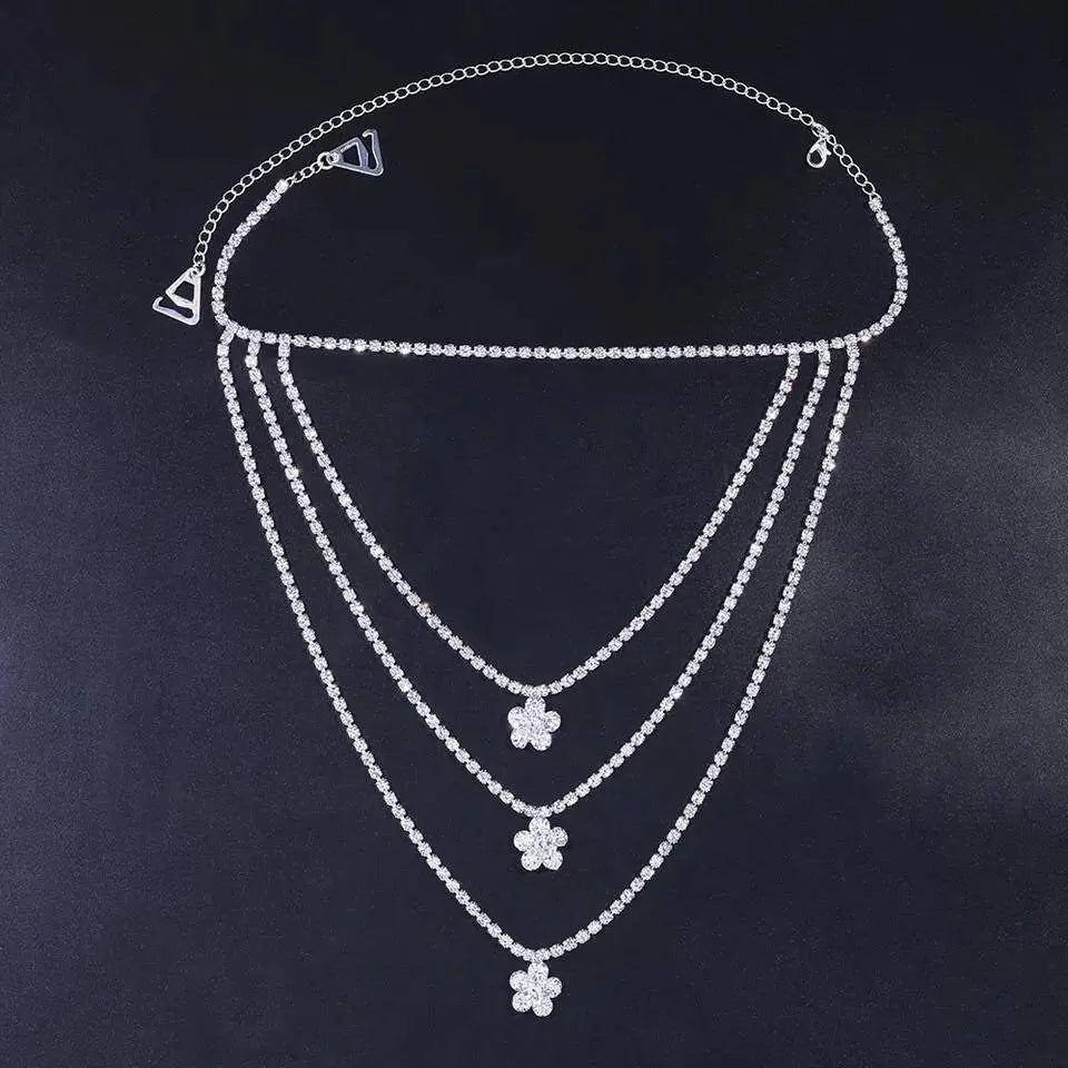 Flower Shoulder Strap Rhinestones Body Chain for Women Bohemian Shoulder Chain Necklace Jewelry for Party Wedding Summer Beach JettsJewelers
