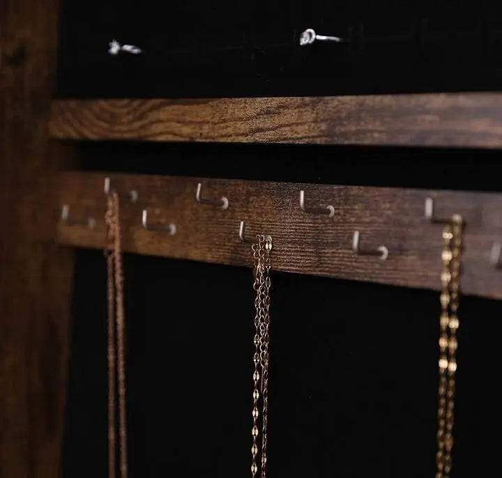 Free Standing Wooden Jewelry Storage Mirror Cabinet with Wheels Rolling Full Length Dressing Mirror with Built-in Jewelry Chest Lockable JettsJewelers