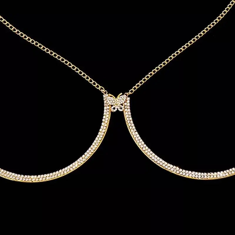 Full Butterfly Rhinestone Bra Body Chain Sexy Bikini Gold  Beauty Crystal Chest Bracket Bras Chain Nightclub Body Jewelry for Women JettsJewelers