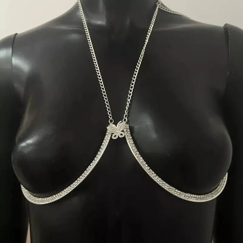 Full Butterfly Rhinestone Bra Body Chain Sexy Bikini Gold  Beauty Crystal Chest Bracket Bras Chain Nightclub Body Jewelry for Women JettsJewelers