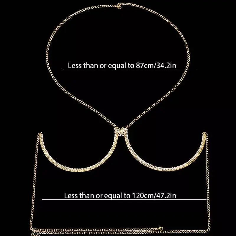 Full Butterfly Rhinestone Bra Body Chain Sexy Bikini Gold Beauty Crystal Chest Bracket Bras Chain Nightclub Body Jewelry for Women JettsJewelers