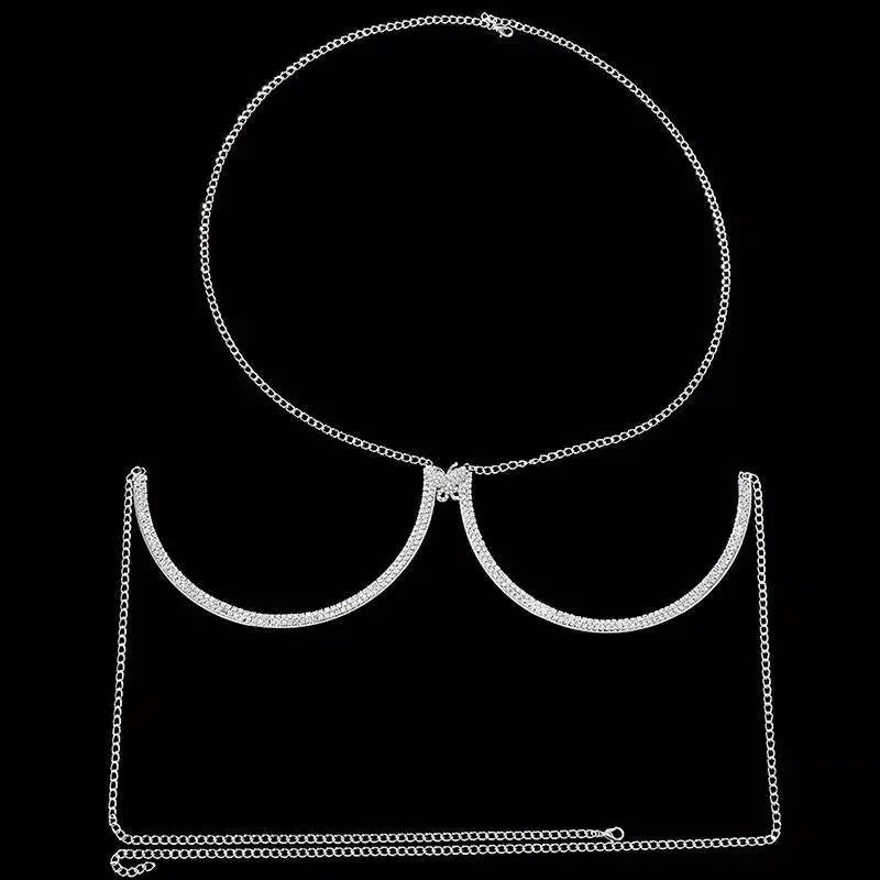 Full Butterfly Rhinestone Bra Body Chain Sexy Bikini Gold  Beauty Crystal Chest Bracket Bras Chain Nightclub Body Jewelry for Women JettsJewelers