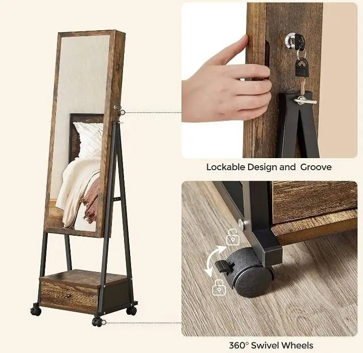 Full-Length Mirror Jewelry Box for Woman Organizers and Storage Cabinets with Drawers JettsJewelers