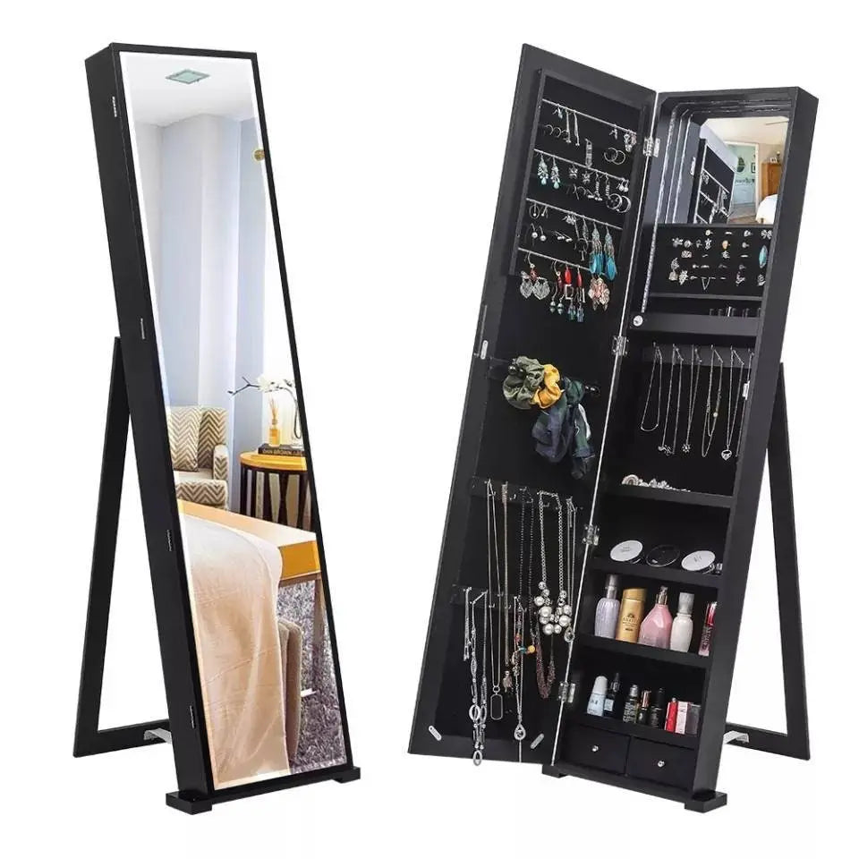Full-Length Mirror Jewelry Storage Mirror Cabinet Cosmetics Lockable Jewelry Small Accessories Storage Cabinet Stand-up Mirror - JettsJewelers
