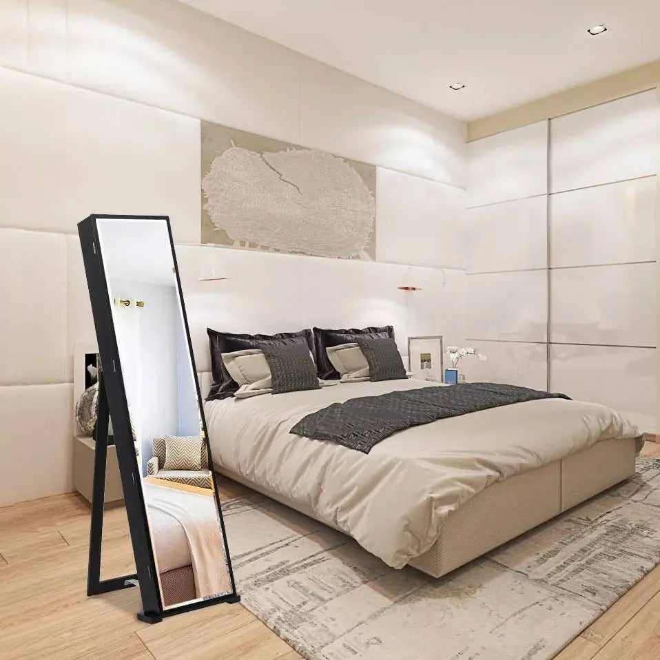 Full-Length Mirror Jewelry Storage Mirror Cabinet Cosmetics Lockable Jewelry Small Accessories Storage Cabinet Stand-up Mirror - JettsJewelers