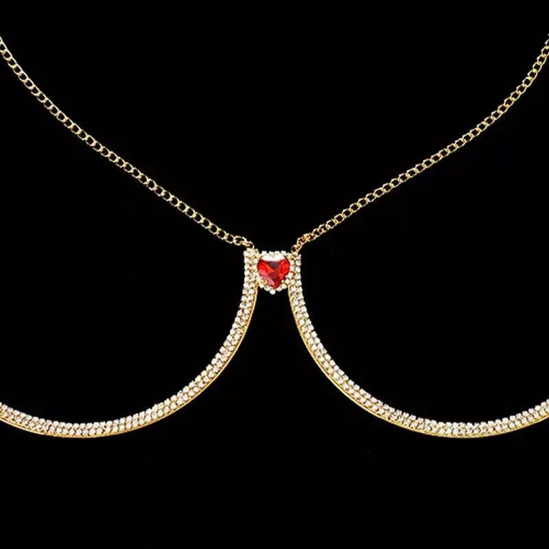 Full Rhinestone Bra BodySexy Bikini Silver Gold Beauty Red Heart Chest Bracket Bras Chain Nightclub and Partying Body Jewelry for Women JettsJewelers