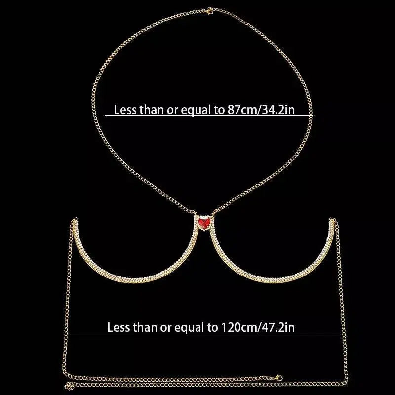 Full Rhinestone Bra BodySexy Bikini Silver Gold Beauty Red Heart Chest Bracket Bras Chain Nightclub and Partying Body Jewelry for Women JettsJewelers