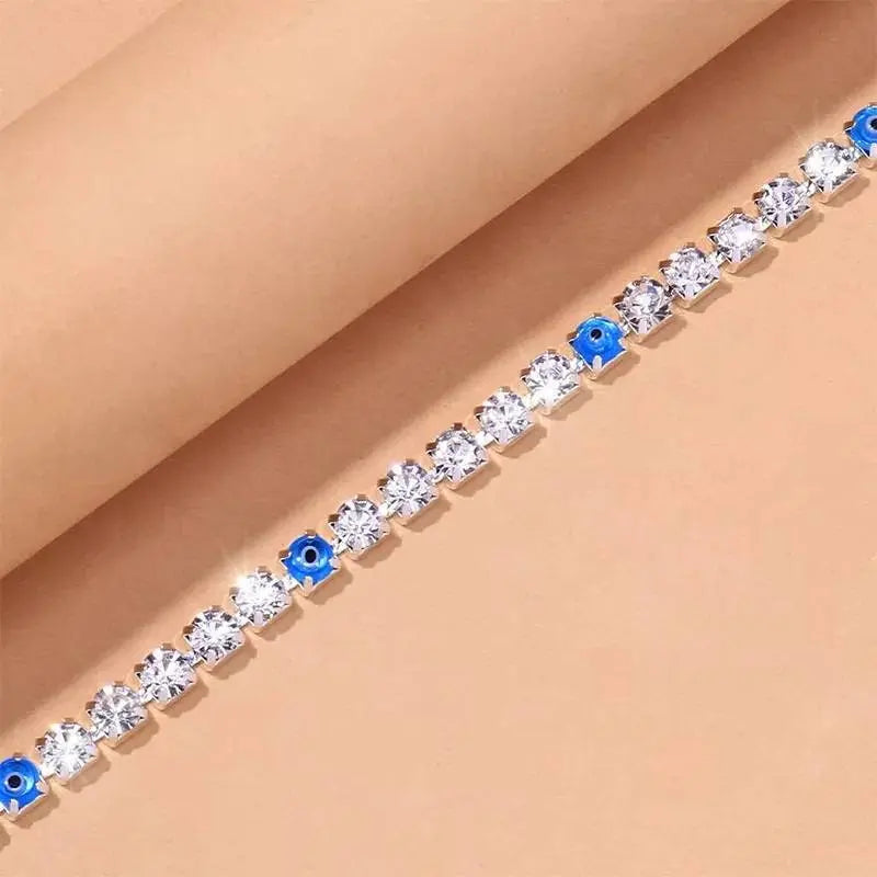 Full Rhinestone Evil Eye Anklet Bracelet for Women Bending Crystal Anklet Leg Bracelet Foot Chain Jewelry - JettsJewelers