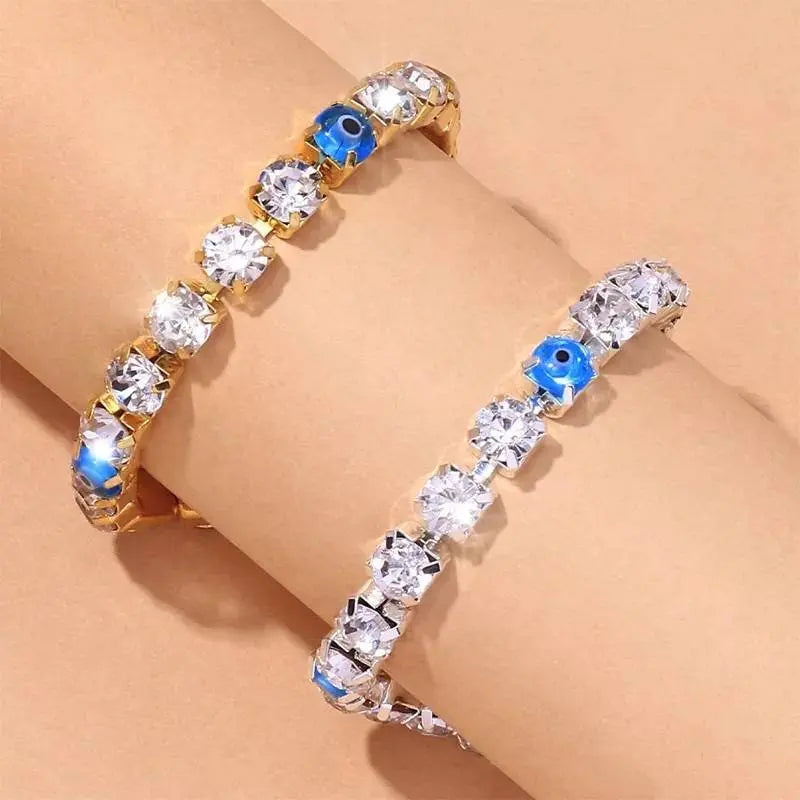 Full Rhinestone Evil Eye Anklet Bracelet for Women Bending Crystal Anklet Leg Bracelet Foot Chain Jewelry - JettsJewelers