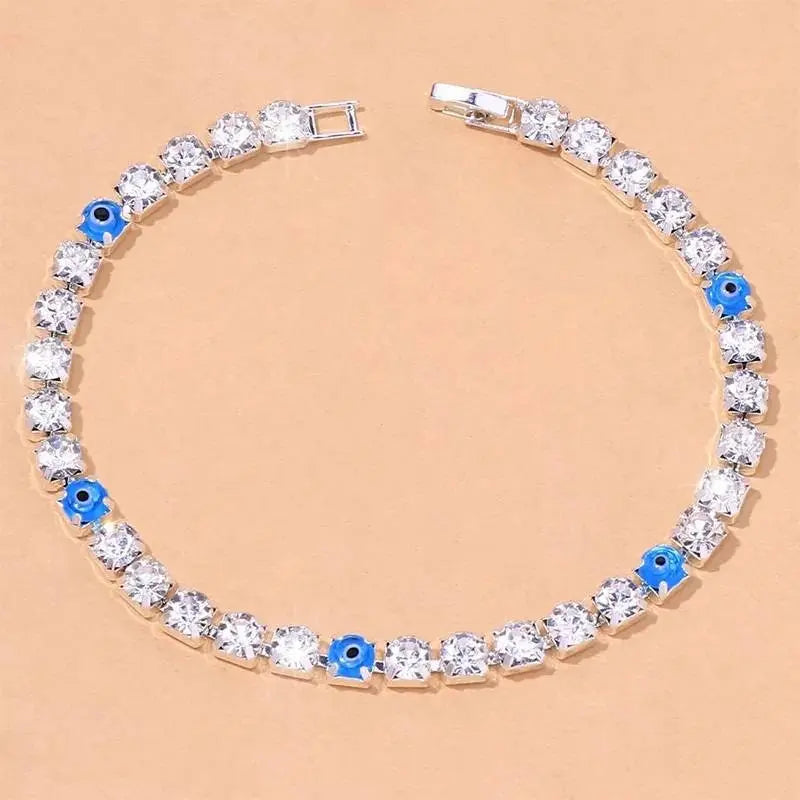 Full Rhinestone Evil Eye Anklet Bracelet for Women Bending Crystal Anklet Leg Bracelet Foot Chain Jewelry - JettsJewelers