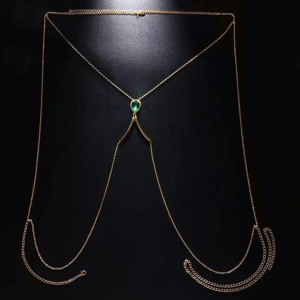 Gem Rhinestone Metal Bra Body Chain Sexy Bikini Gold Beauty Crystal Chest Bracket Bras Chain Nightclub Body Jewelry for Women JettsJewelers