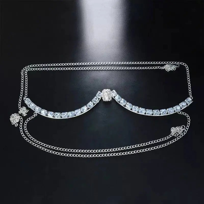Gem Rhinestone Bra Chain Sexy Bikini Silver Beauty Chest Bracket Bras Chain Nightclub Partying Body Jewelry for Women JettsJewelers
