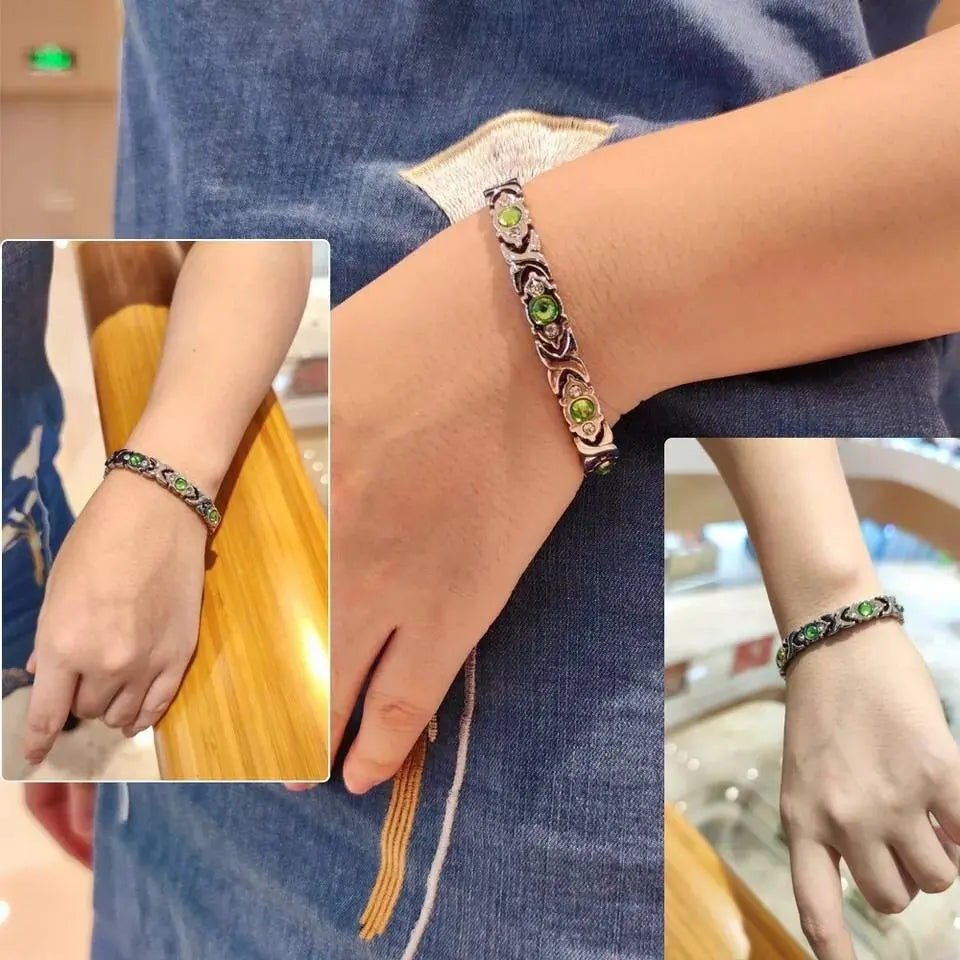 Germanium Lymph Detox Bracelet  Bracelet, Green Crystal Bracelet Magnetotherapy Bracelet Jewelry Copper Bracelet for Women Men 8.5mm 8.5in JettsJewelers