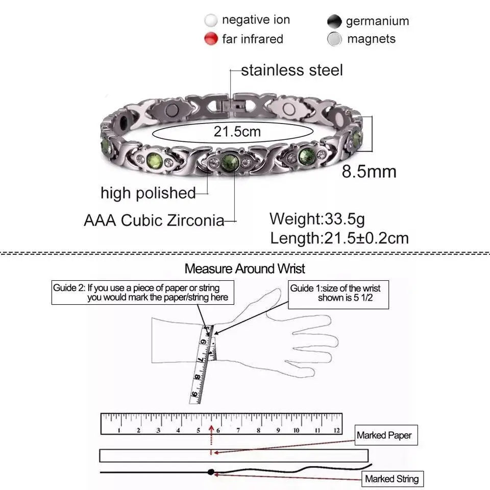 Germanium Lymph Detox Bracelet Bracelet, Green Crystal Bracelet Magnetotherapy Bracelet Jewelry Copper Bracelet for Women Men 8.5mm 8.5in JettsJewelers