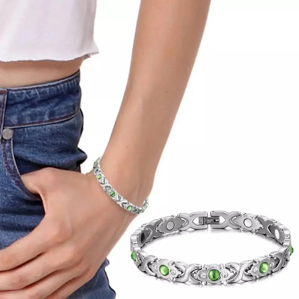 Germanium Lymph Detox Bracelet Bracelet, Green Crystal Bracelet Magnetotherapy Bracelet Jewelry Copper Bracelet for Women Men 8.5mm 8.5in JettsJewelers