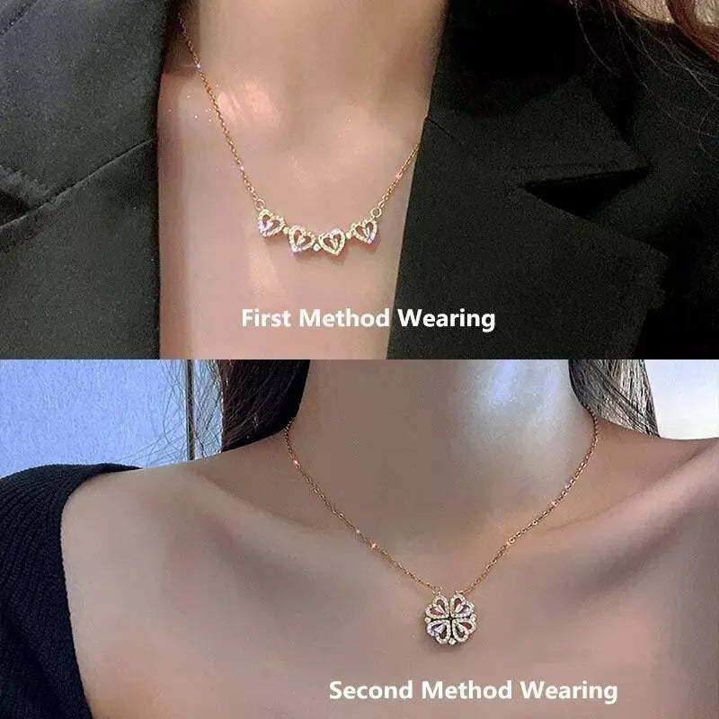 Gifts for Her Valentines Preserved Rose with Magnetic Folding Heart-Shaped Four-Leaf Clover Necklace - Gifts for Mom Wife Girlfriend Grandma JettsJewelers