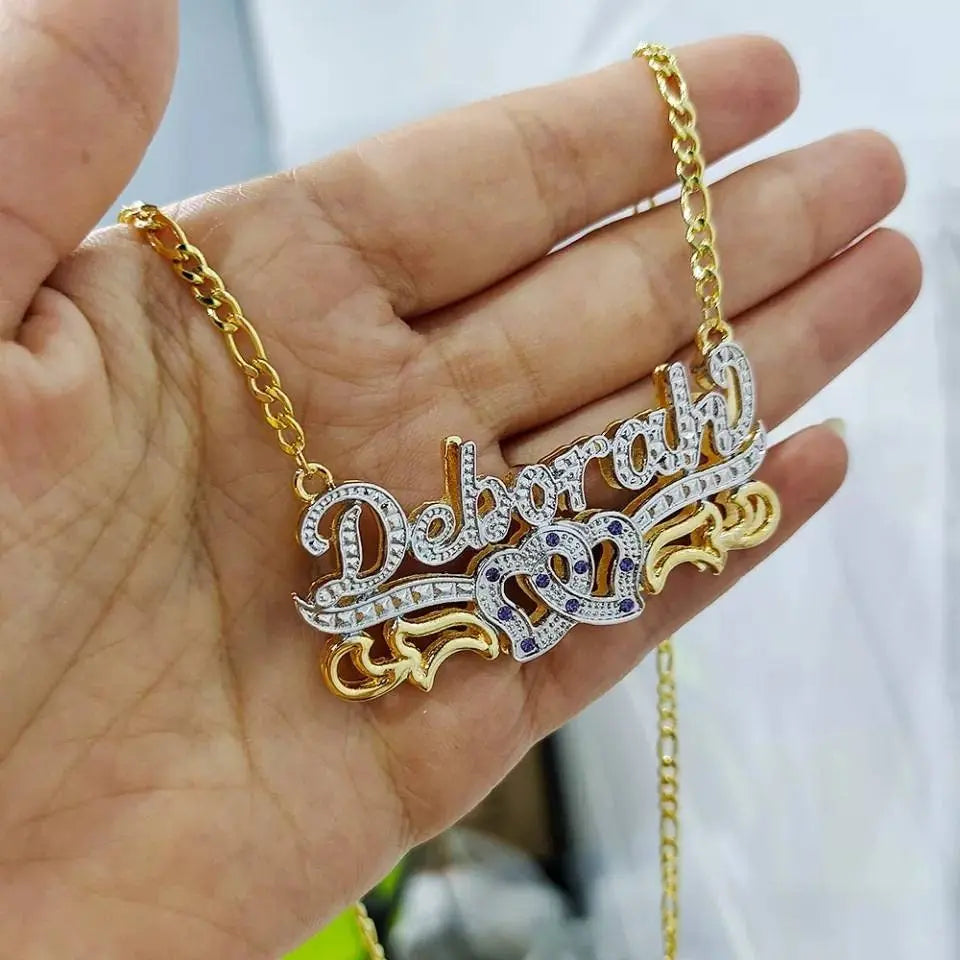 Gold Custom 3D Nameplate Plate  Necklace Personalized Name JettsJewelers