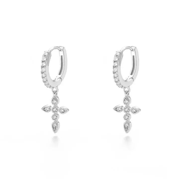 Gold Dainty Dangle Hoop Earrings for Women 14K Gold Plated Delicate Cross Dangle Earrings - JettsJewelers