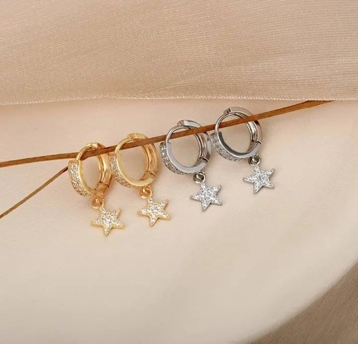 Gold Dainty Dangle Hoop Earrings for Women 14K Gold Plated Delicate Star Dangle Earrings - JettsJewelers