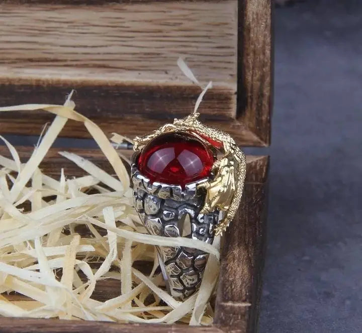 Gold Dragon Ring Shiny Inlay Red Crystal Rhinestone Ring Uniquely Stylish 3D Dragon Shape Band Rings Gothic Hip Hop Punk Party Jewelry - JettsJewelers