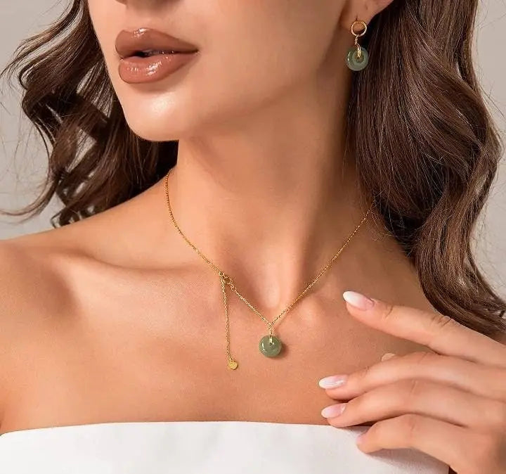 Gold Filled Hetian Jade Pendant Safe Buckle Necklace for Women, Natural Jade Pendant, Adjustable Necklace, Anniversary Gift, Gift for Mother - JettsJewelers