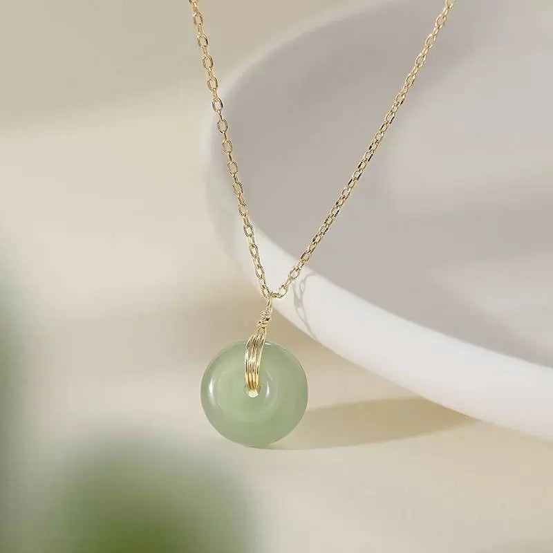 Gold Filled Hetian Jade Pendant Safe Buckle Necklace for Women, Natural Jade Pendant, Adjustable Necklace, Anniversary Gift, Gift for Mother - JettsJewelers