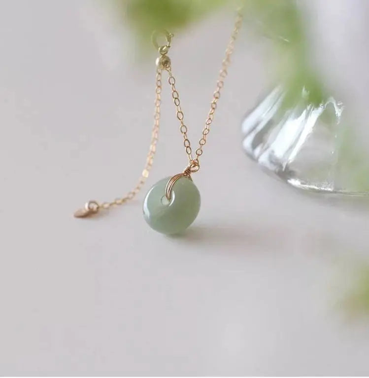 Gold Filled Hetian Jade Pendant Safe Buckle Necklace for Women, Natural Jade Pendant, Adjustable Necklace, Anniversary Gift, Gift for Mother - JettsJewelers