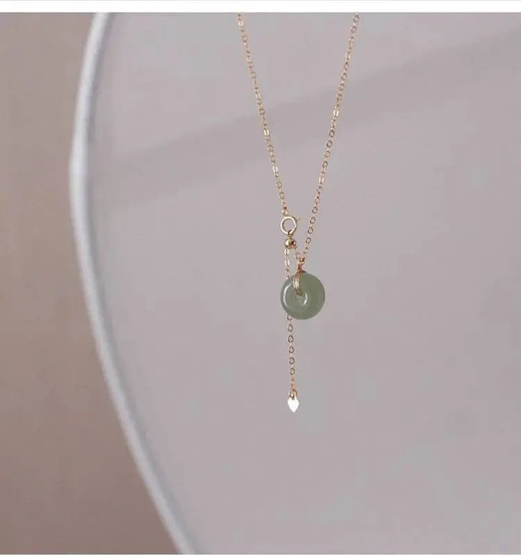 Gold Filled Hetian Jade Pendant Safe Buckle Necklace for Women, Natural Jade Pendant, Adjustable Necklace, Anniversary Gift, Gift for Mother - JettsJewelers